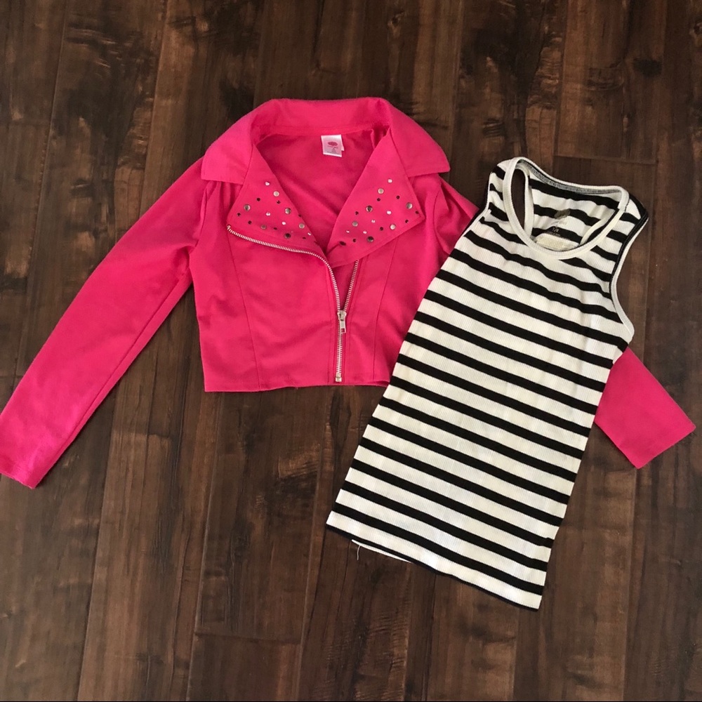 Striped tank top with Pink Jacket 7/8
